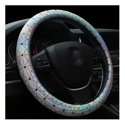 (White) Universal 38cm Car Leather Car Steel Ring Wheel Cover All Seasonsa