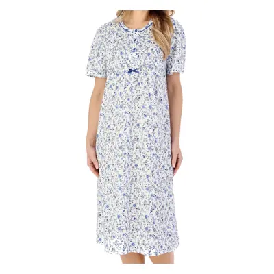 (Blue, UK 20/22) Slenderella Ladies Ditsy Floral Jersey Cotton Short Sleeve Nightdress