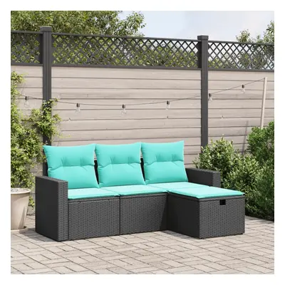 vidaXL Piece Patio Sofa Set with Cushions Black Poly Rattan