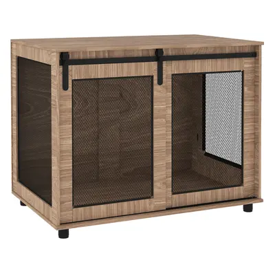 PawHut Dog Crate Furniture w/ Sliding Door, x x 78cm, Walnut Brown