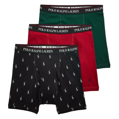 POLO RALPH LAUREN Classic Fit w/Wicking 3-Pack Boxer BriefS Black/White AOPP RED College Green S