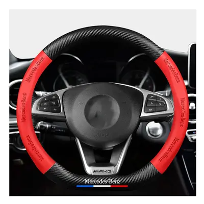 (D) Car Steering Wheel Cover Anti-Slip Leather Carbon Fiber For Mercedes Benz