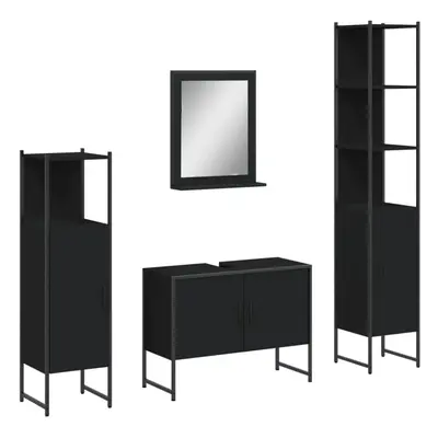 vidaXL Bathroom Cabinet Set Piece Vanity Unit Cupboard Black Engineered Wood