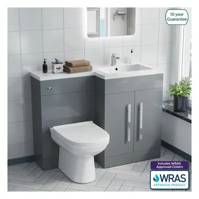 Debra Grey L-Shape RH Basin Vanity Unit BTW WC Toilet 1100mm