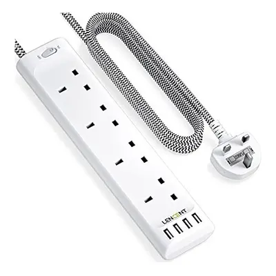 LENCENT Extension Lead with USB Slots, Way Outlets Power Strip with USB Ports, Multi Power Plug 