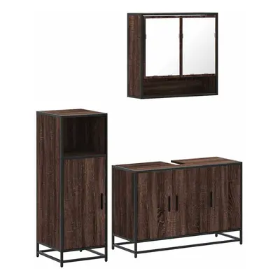 (brown oak) vidaXL Piece Bathroom Furniture Set Brown Oak Engineered Wood