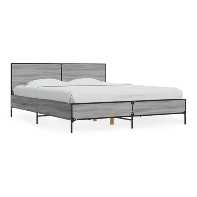 (grey sonoma, x cm) vidaXL Bed Frame Home Bed Base Smoked Oak 140x190 cm Engineered Wood and Met