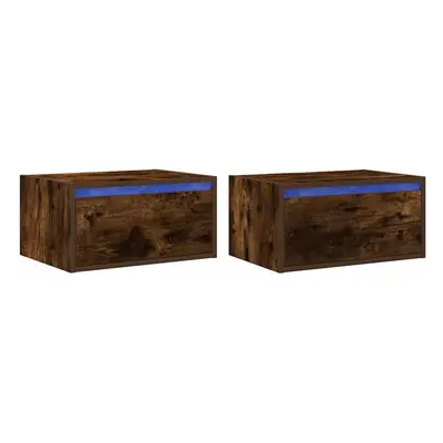 vidaXL Wall-mounted Bedside Cabinets with LED Lights pcs Smoked Oak cabinet