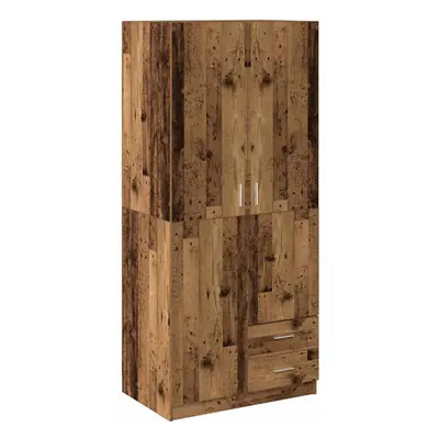 (old wood) vidaXL Wardrobe with Drawers Clothing Cabinet Clothes Rack Engineered Wood