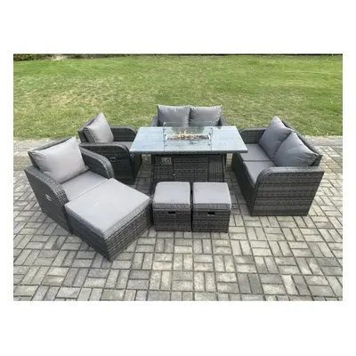 Fimous Seater Rattan Garden Furniture Set Propane Gas Fire Pit Table and Sofa Chair set with Foo