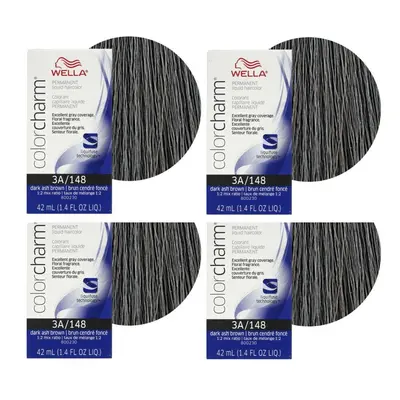 (3A (4pks)) Wella 7A Medium Smokey Ash Blonde Color Charm Permanent Haircolor & Developer (Vol. 