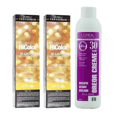 (H16(2)+Dev(Vol.30)8oz) L'Oreal Honey Blonde H16 Excellence HiColor BLONDES For Dark Hair Only