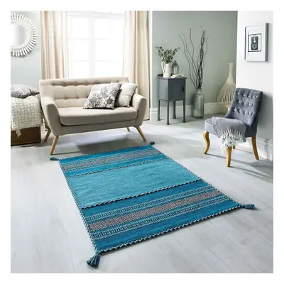 (Teal, x cm) Kelim Multi Coloured Rugs Cotton Eco Friendly Handmade Flatweave Rug Hall Runner Ar