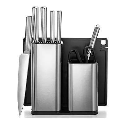 All-Inclusive 10-Piece Kitchen Knife Set with Block & Utensil Holder - Stainless Steel Knives - 