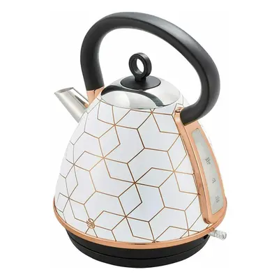 Swan Tribeca 1.7L 3kW Pyramid Kettle in White, Geometric Pattern, Rose-Gold