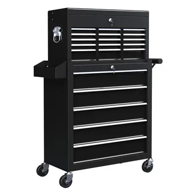 HOMCOM Rolling Tool Chest Lockable Roller Cabinet with with Drawers Black