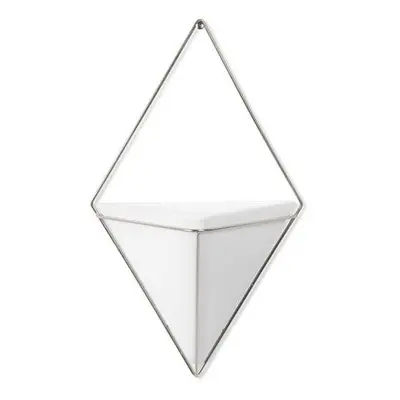 Umbra Trigg Hanging Planter Vase & Geometric Wall Decor Container, Large - White & Nickel