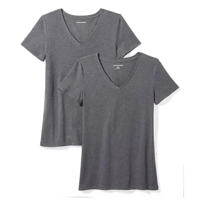 Women's Classic-Fit Short-Sleeve V-Neck T-Shirt, Pack of 2, Charcoal Heather, X-Large