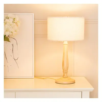 ValueLights Victoria Cream Boucle Shade Light Wood Floor Lamp & Bulb