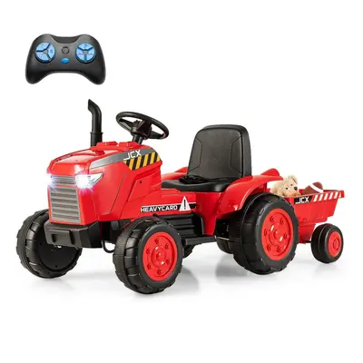 12V Kids Ride On Tractor Toddlers 2-in-1 Electric Toy Car with Trailer