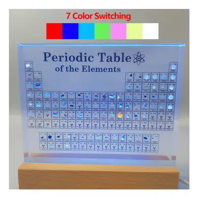 (With color lights) Acrylic Periodic Table With Real Elements with Wooden Light Base Mendeleev K