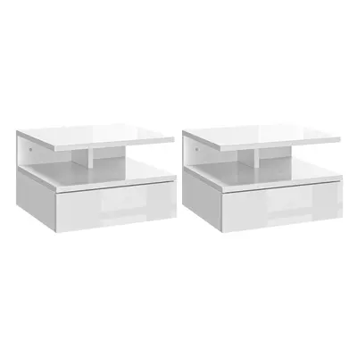 HOMCOM Nightstand Set of 2, Wall Mounted Bedside Cabinet, High Gloss White