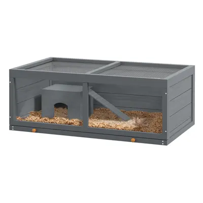 PawHut Wooden Hamster Cage with Sliding Tray, Openable Top, Hut, Grey