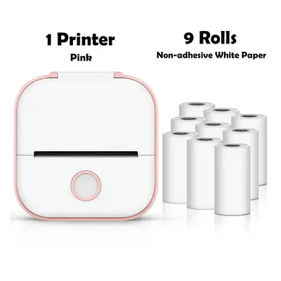 (Pink-9 Rolls Paper) Phomemo T02 Portable Mini Wireless Thermal Pocket Printer Self-adhesive Sti