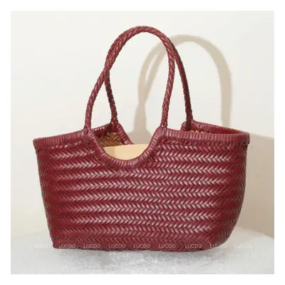 (Type A Burgundy, Large cm long) Handbags Women's Genuine Leather Shoulder Bag Weaving Casual Sh