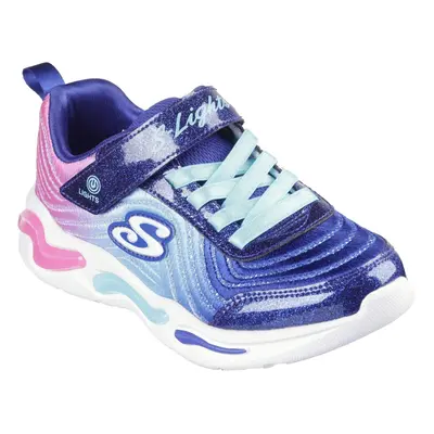 (12 UK Child, Navy/Mint) Skechers Childrens/Kids Wavy Beams Light Up Trainers