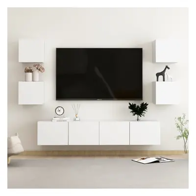 vidaXL TV Cabinet Set Piece White Engineered Wood Furniture TV Stand Cabinet