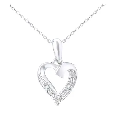 Jewelco London 9ct White Gold Round 1pts Diamond Heart Pendant Necklace inch 46cm - PP0AXL5058W