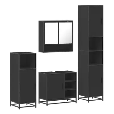 (black) vidaXL 4ÃÂ Piece Bathroom Furniture SetÃÂ Grey Sonoma Engineered Wood