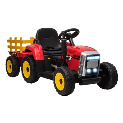 HOMCOM Ride On Tractor with Detachable Trailer, Remote Control, Music - Red