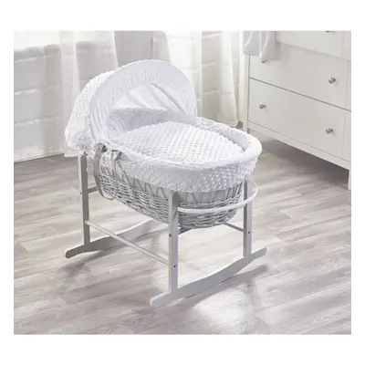 White Dimple Grey Wicker Moses Basket with Rocking Stand Grey