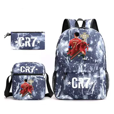 (3) 3pcs Football CR7 Backpack 3D Printe Teens Shoulder Bags