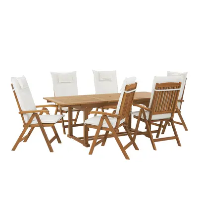 Garden Dining Set Seater JAVA with Cushions Acacia Wood Off-White