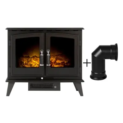 Adam Woodhouse Electric Stove in Black with Angled Stove Pipe