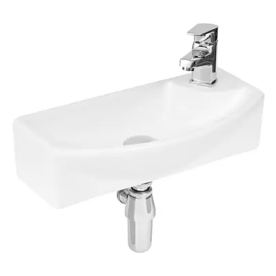 Compact Wall Hung Left Hand Round Ceramic Tap Hole Vessel - 450mm