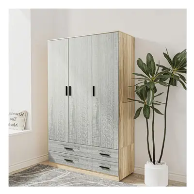 (Oak & Ash Grey) Door Drawer Wardrobe Storage Shelf Hanging Bedroom Modern Furniture