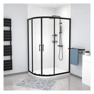 Nes Home LH x 900mm Matt Black Framed Offset Quadrant Shower Enclosure & Tray