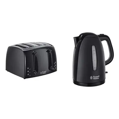 Russell Hobbs Textures 4-Slice Toaster, Black with Textures Plastic Kettle, 1.7 L, W, Black