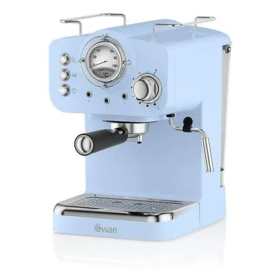 Swan Retro Pump Espresso Coffee Machine, Blue, Bars of Pressure, Milk Frother, 1.2L Tank, SK2211