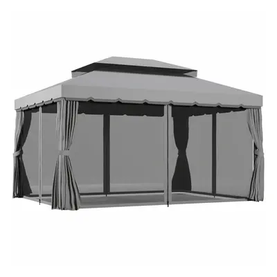 Outsunny 3x4m 2-Tier Gazebo Aluminium Garden Marquee Party Tent Light Grey