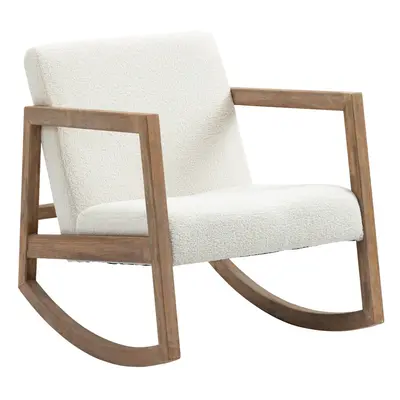 HOMCOM Rocking Chair Upholstered Armchair Wooden Accent Chair Cream