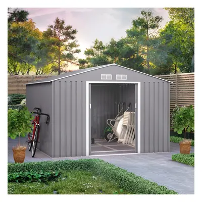 (9x10, Light Grey) BillyOh Ranger Apex Metal Shed With Foundation Kit