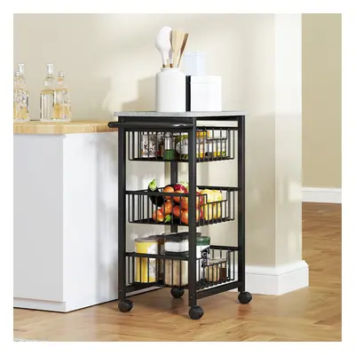 HOMCOM 3-Tier Kitchen Island on Wheels with Pull-Out Baskets, Light Grey