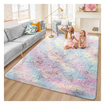 (200cm x 290cm OR 6ft 7" x 9ft 6"- Large Area Rug, Rainbow- Shaggy Rugs) Non-Slip Rugs Shaggy Ru