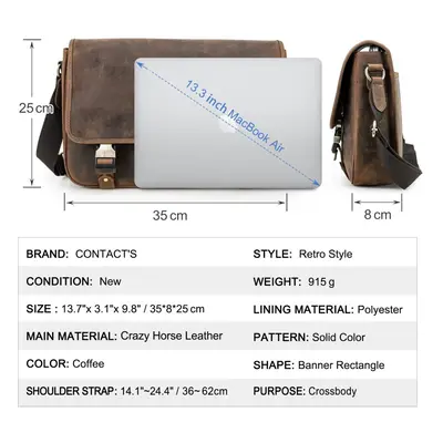 Men Leather Shoulder Bag Crossbody Bag Laptop Bag Pen Holder With Mortise Lock