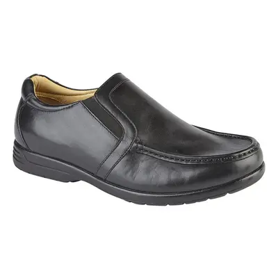 (Black, UK 14) Roamers Mens Extra Wide Fit Leather Slip On School Work Shoes